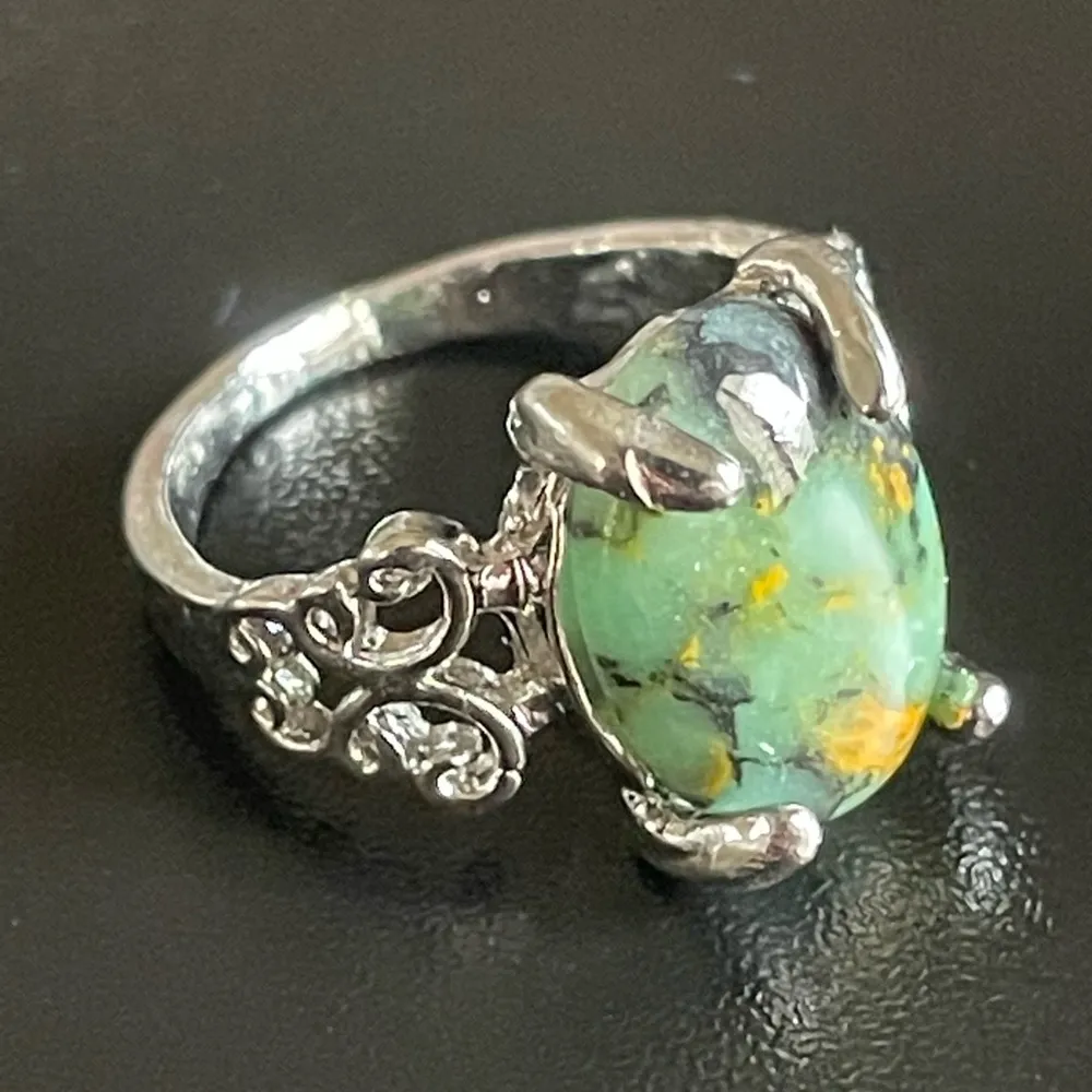 Mixed 3 color gemstone silver plated ring size 6 Green - Image 2