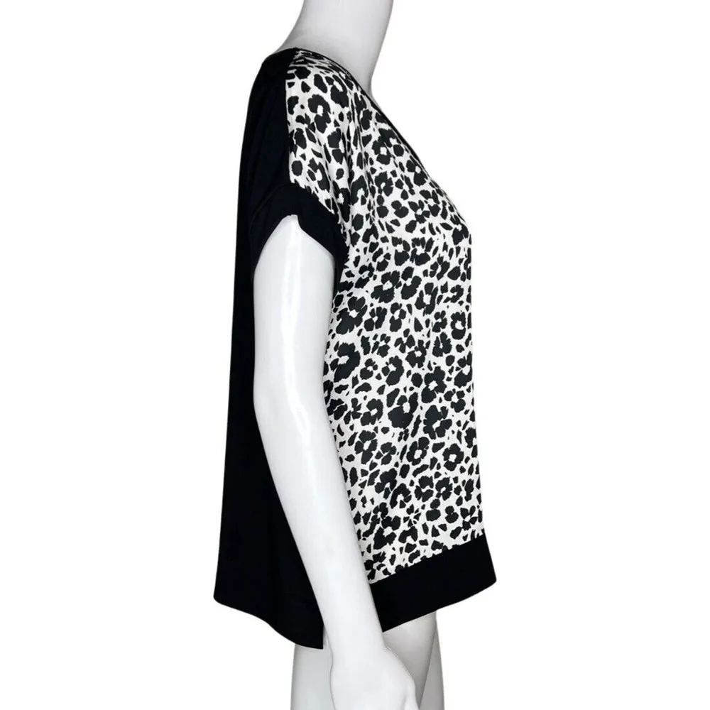 Sympli Shirt Womens 4 Black White Animal Print Satin Dolman Top Bold Edgy Unique - Image 2