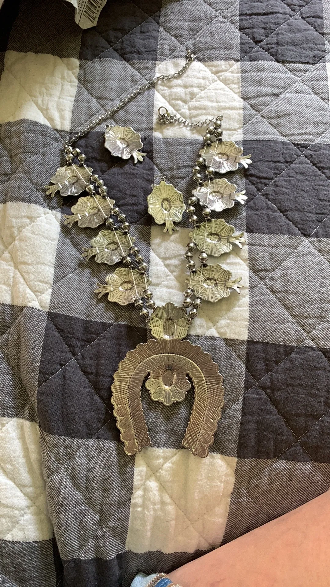 Western Turquoise Squash Blossom Earring And Necklace Set Blue - Image 6