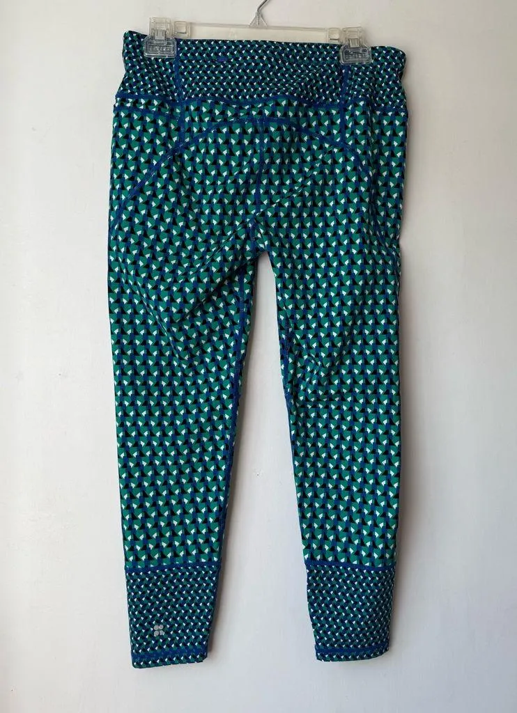 Sweaty Betty  Power Workout Blue Green Printed Cropped 7/8 Ankle Leggings 10 - Image 8