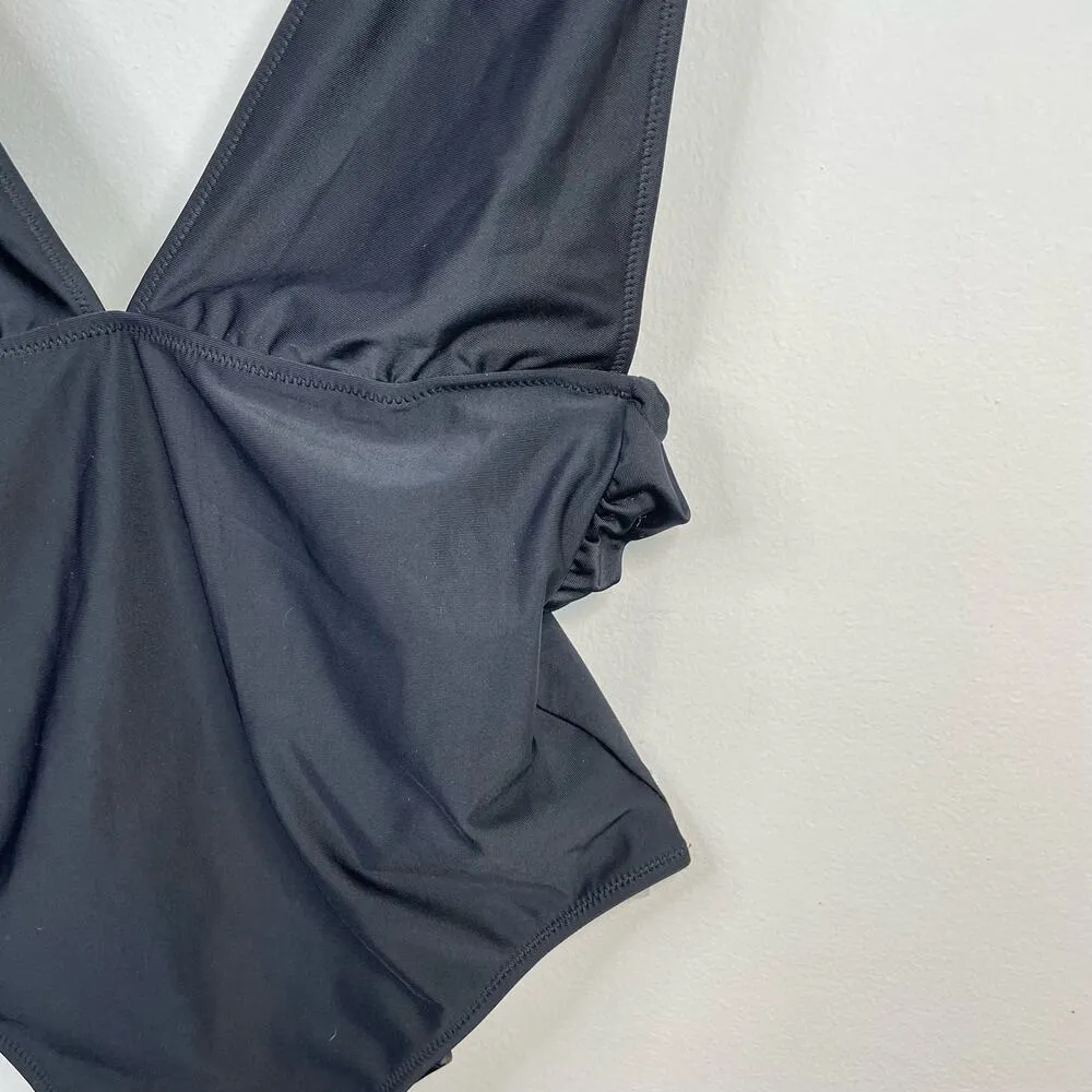 Aerie Black Plunge One Piece Swimsuit Swim Bathing Suit womens S Long Tall - Image 2