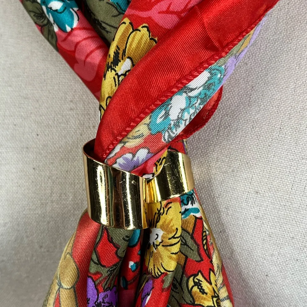 BERKSHIRE Vintage Silky Scarf Square with Napier Gold Tone Scarf Slide - Image 3