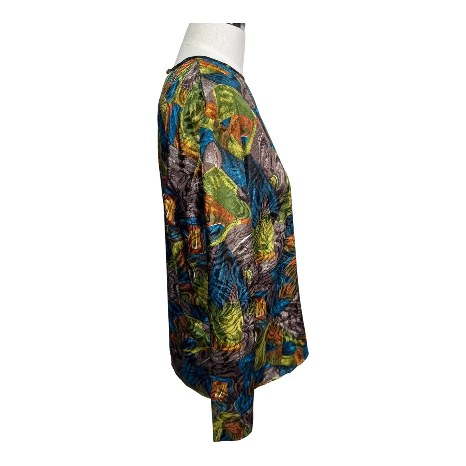 Adolfo Y2K Blouse Abstract Print Shirt Jewel Tone Retro Art‎ Pattern Women's 10 - Image 5
