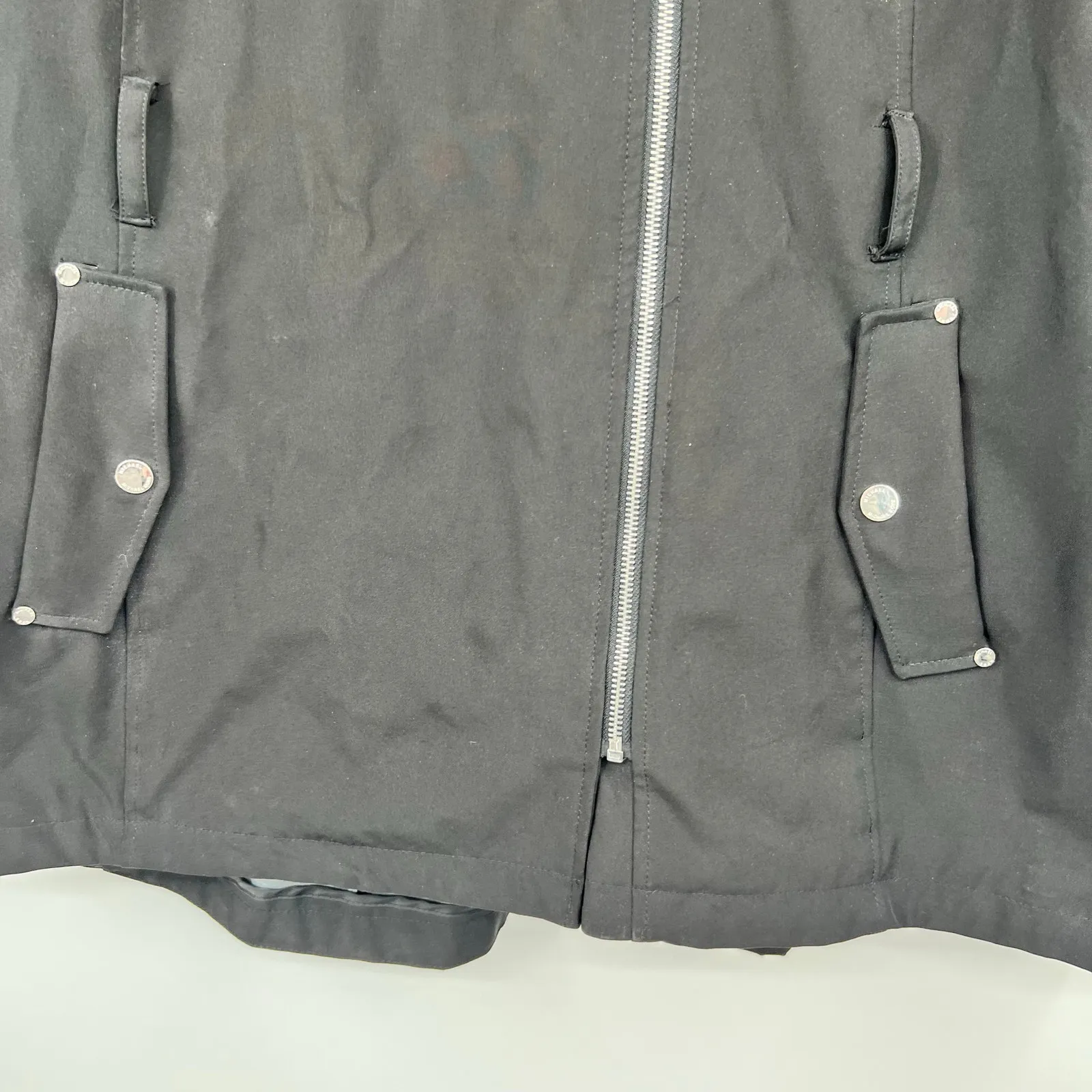 Michael Michael Kors black asymmetrical front zip packable hood black coat sz XL - Image 6