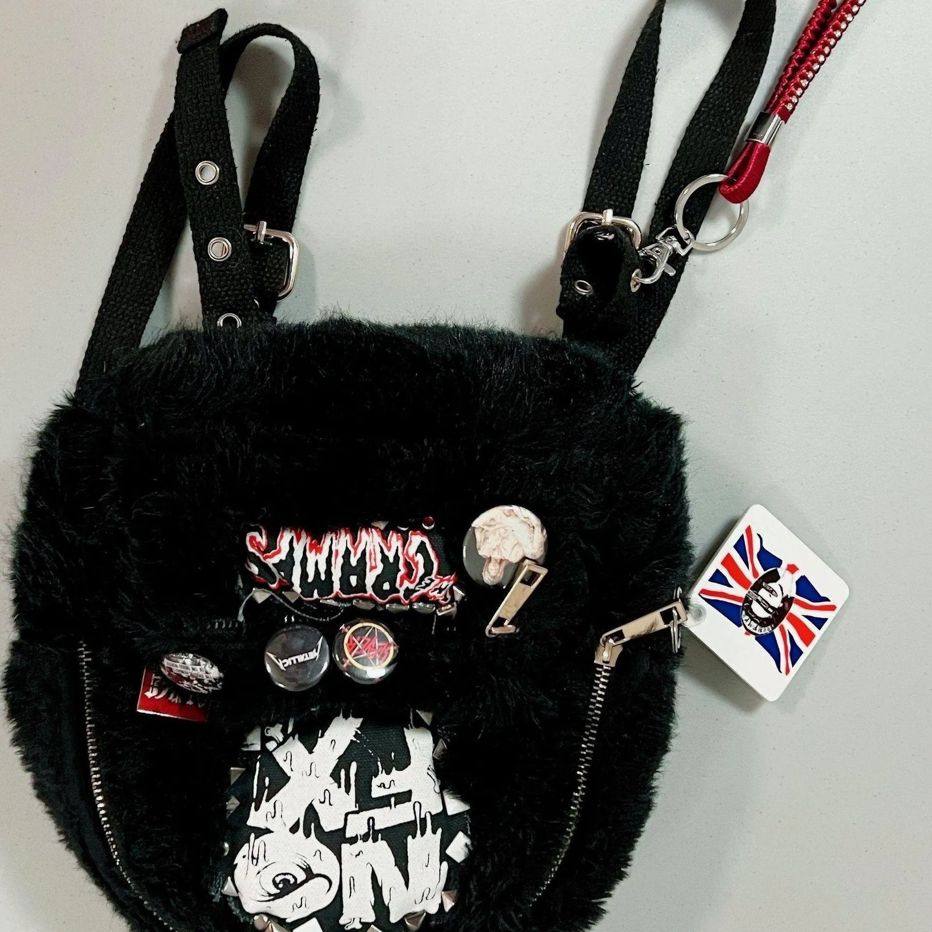 Black Fur NOFX The Cramps Slayer Metallica Sex Pistols Punk Band Patch Patches Mini Backpack Bag Purse 🔪⛓ - Image 2