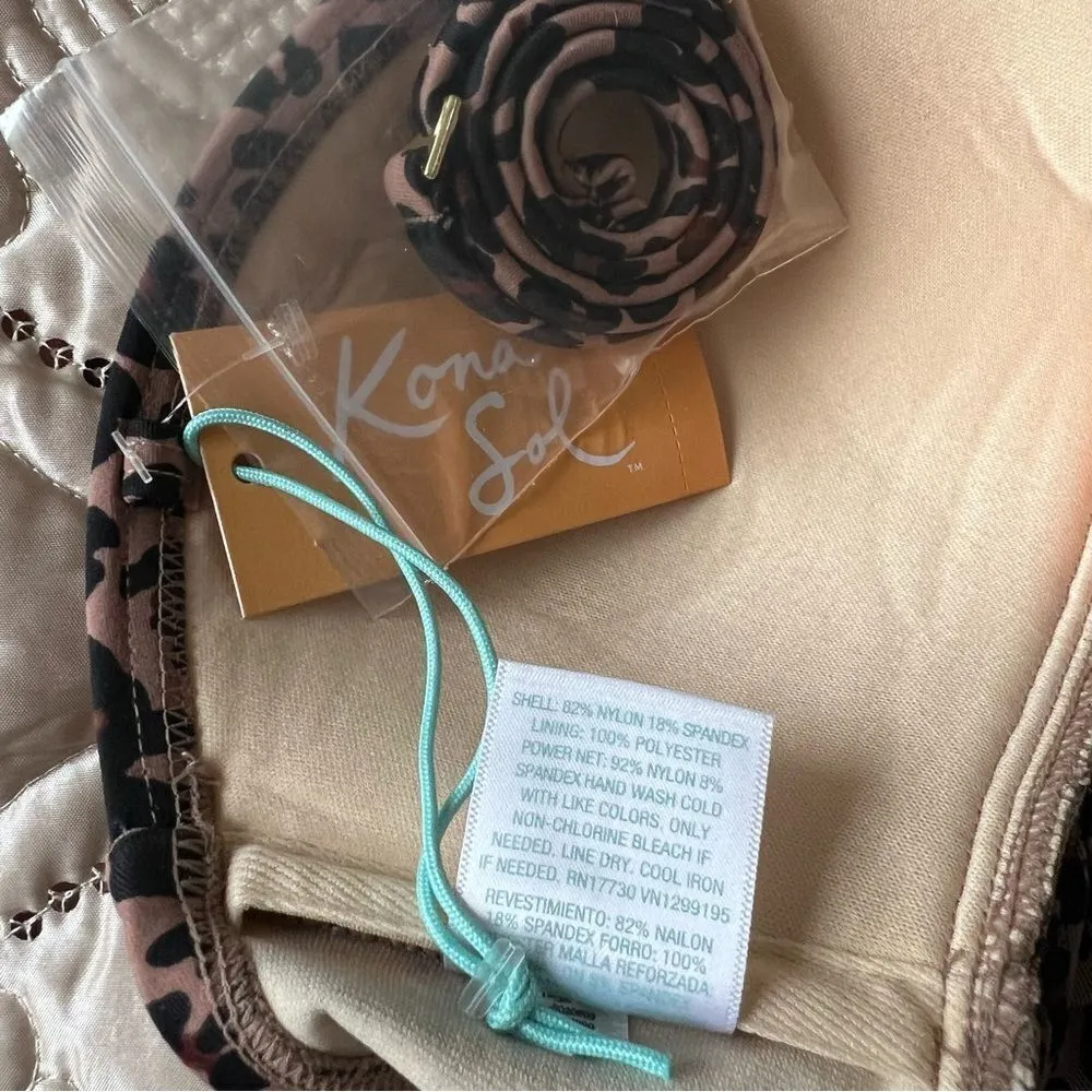 Kona Sol Twist Front Bandeau Flyaway Leopard Print Tankini Swim Top NEW Small - Image 8