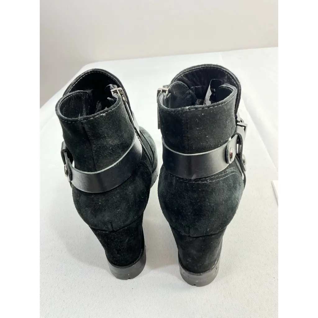 Womans Aqua Talk Wedge Bootie 6.5 Black Side Zip Lined Strap Accent - Image 5