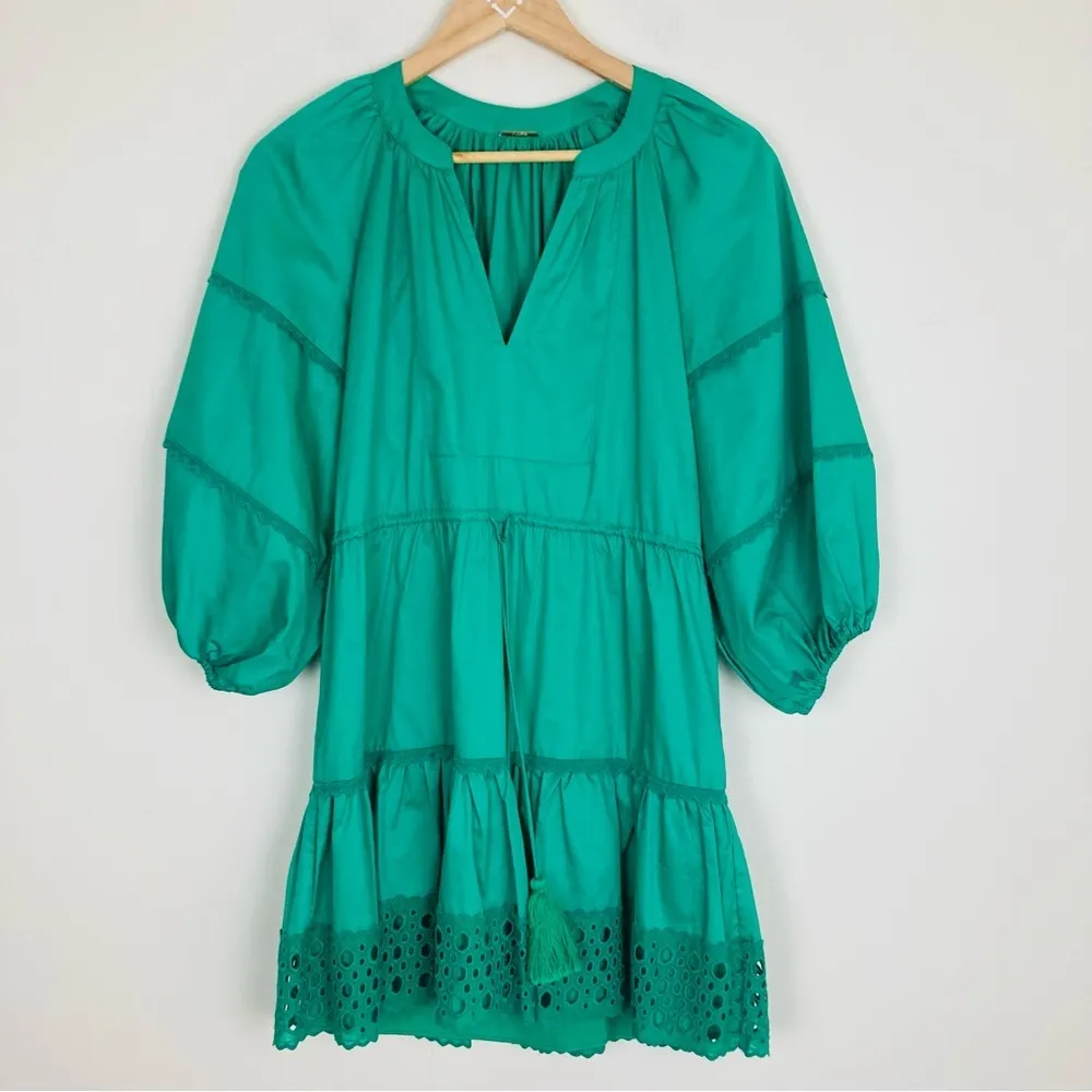 Alexis green “Daksha” mini dress with eyelet trim at hem and balloon sleeves. XS - Image 3