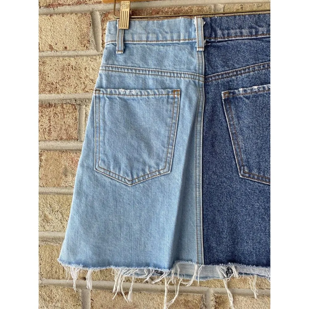 NWT Revice Coast To Coast 2 Tone Mini Denim Jean Skirt 26 Distressed - Image 9