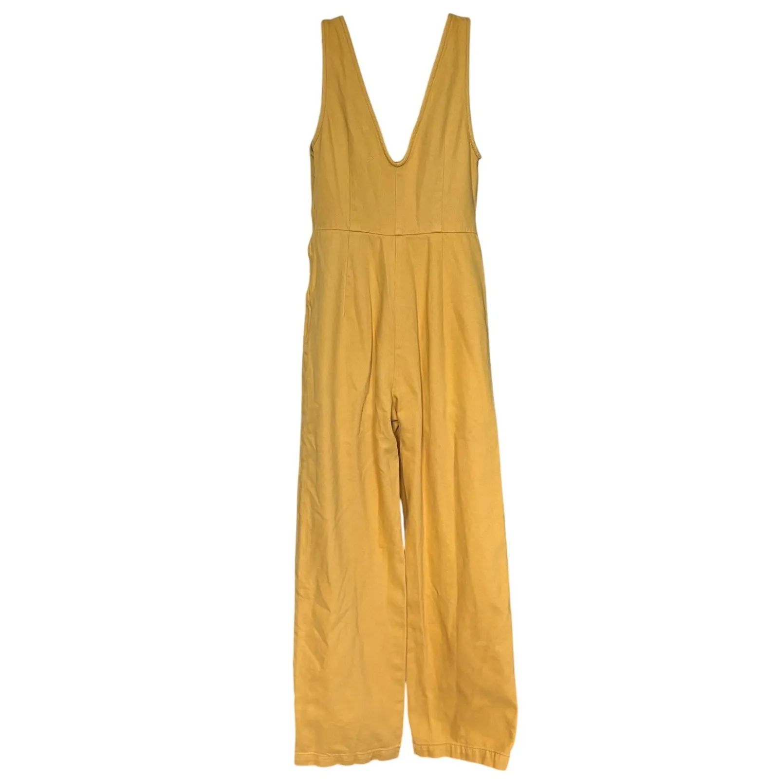 Urban Outfitters 100% Cotton Denim Jumpsuit Sz S Yellow Boho Hipster Folk Goblin - Image 3