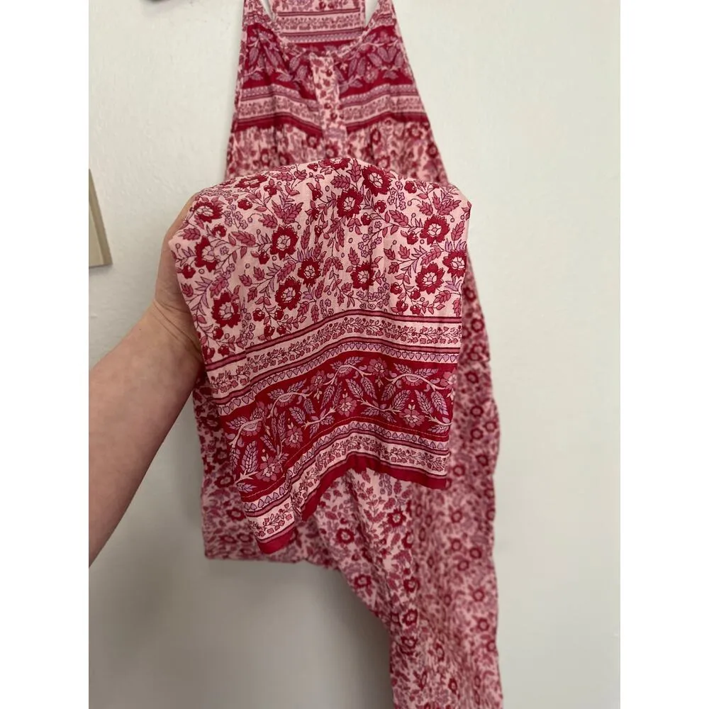 Faherty  Adella Floral Organic Jumpsuit - Small - Red Pink Boho Cottage Prarie - Image 7