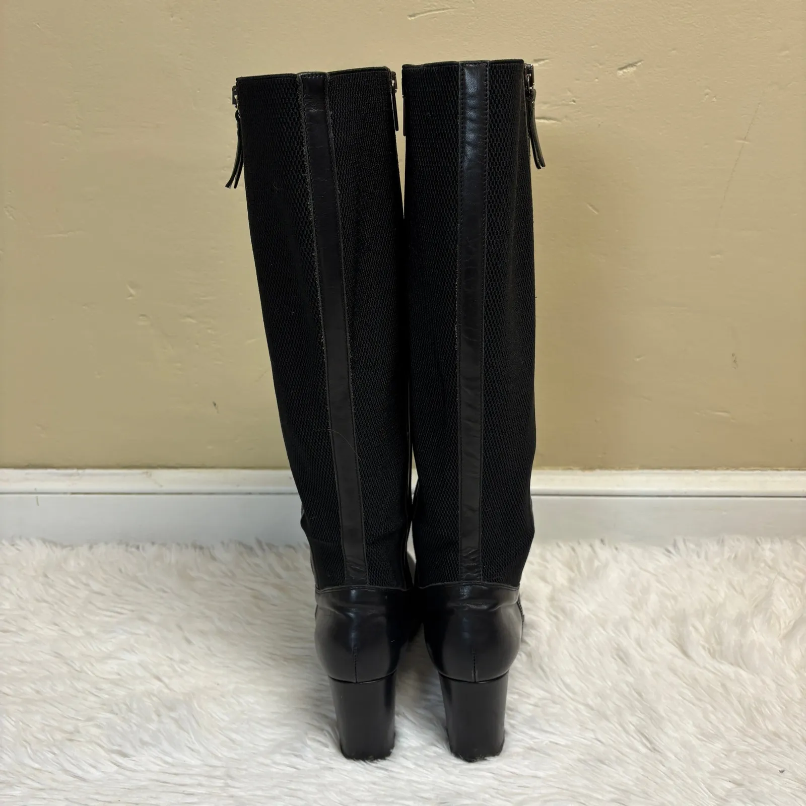 Aquatalia Double Zipper Tall Leather Heeled Boots Stretch Panels Size 8 - Image 4
