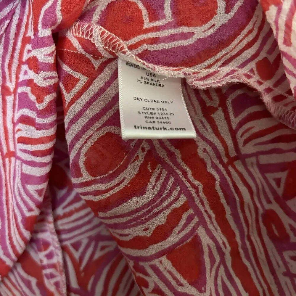 Trina Turk Top Womens Small Multicolor Artsy Print Silk Blend Sheer Blouse - Image 8