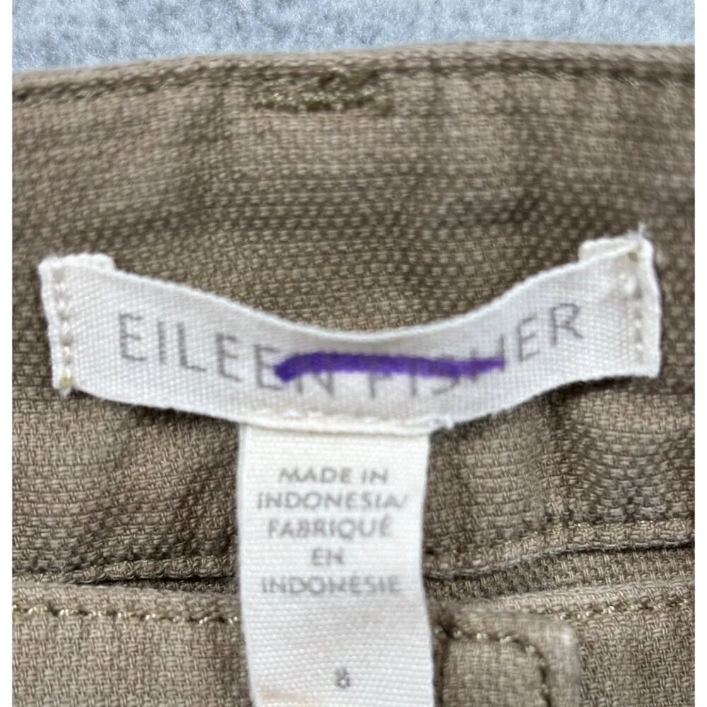 Eileen Fisher Womens Khaki Cropped Pants‎ Size 8 Organic Cotton Hemp Natural - Image 2