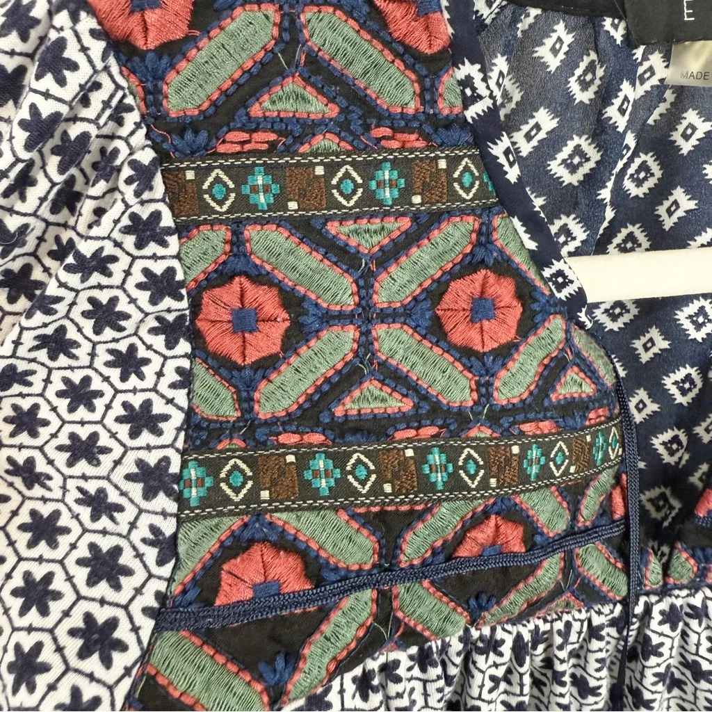 Boho Ezra Embroidered Tassel Blouse Navy White XS - Image 5