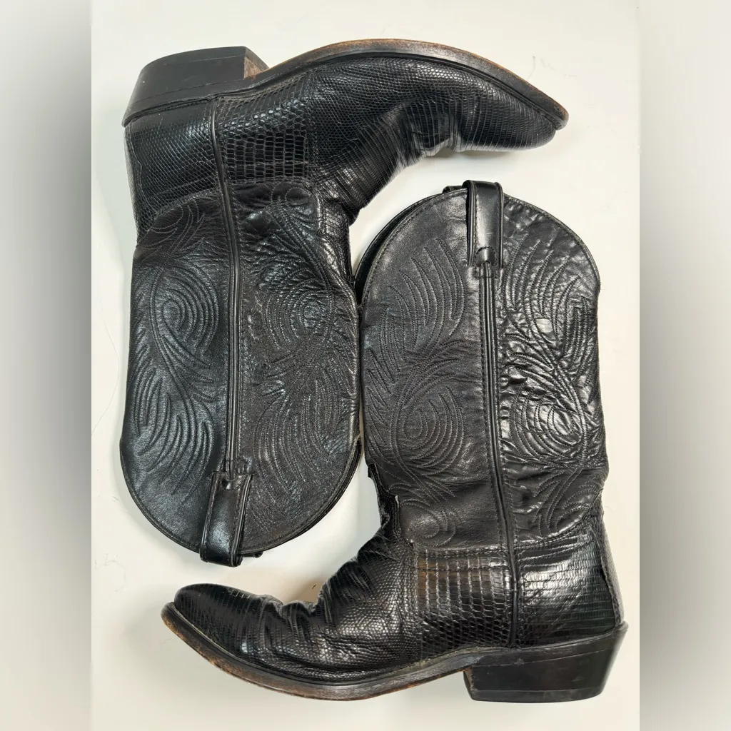 Vintage Code West Black Leather Croc Snake Cowboy Boots size 7 Western - Image 5