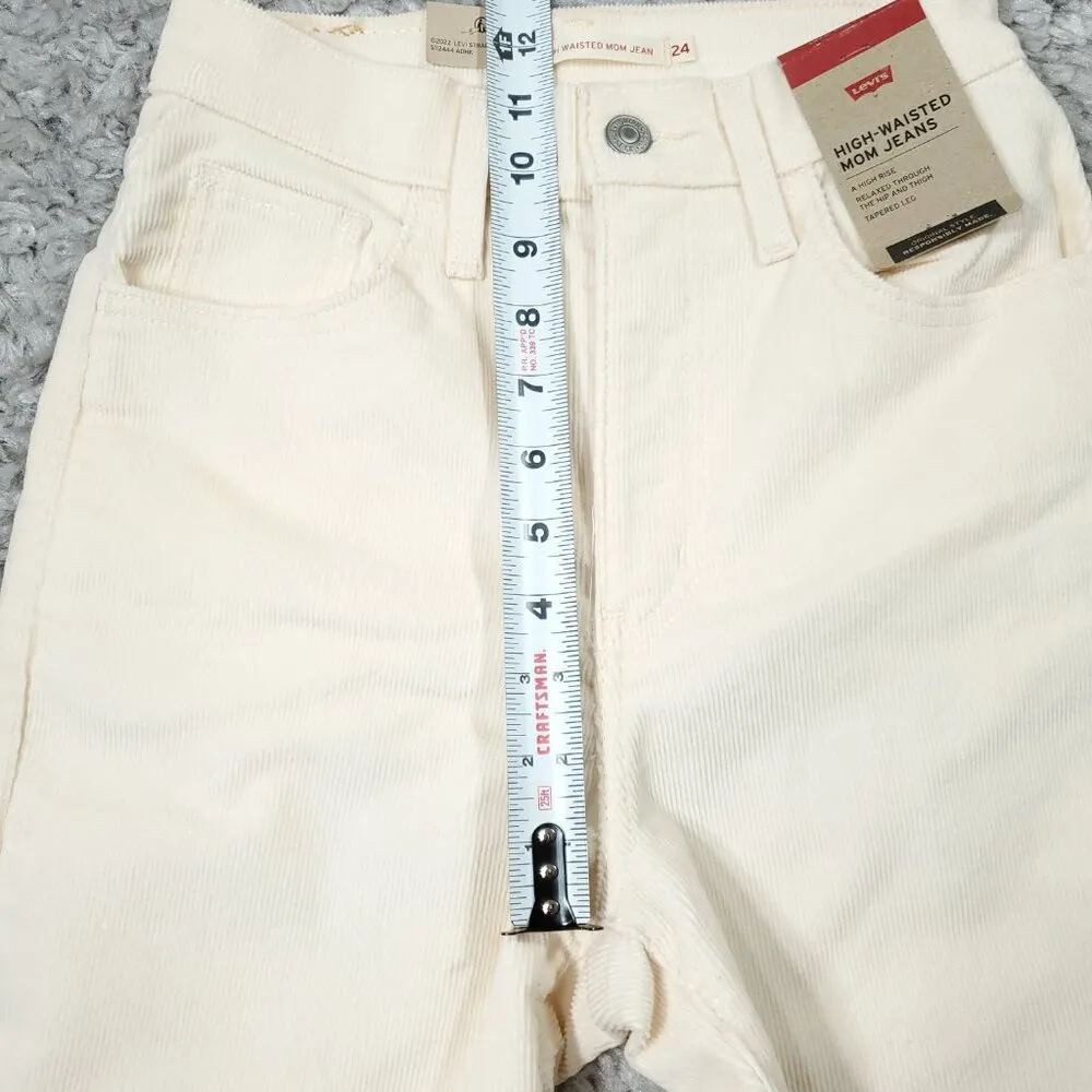 Levi's Corduroy High Waisted Mom Jeans White Beige Women's Size 24 x 29 Stretch - Image 10