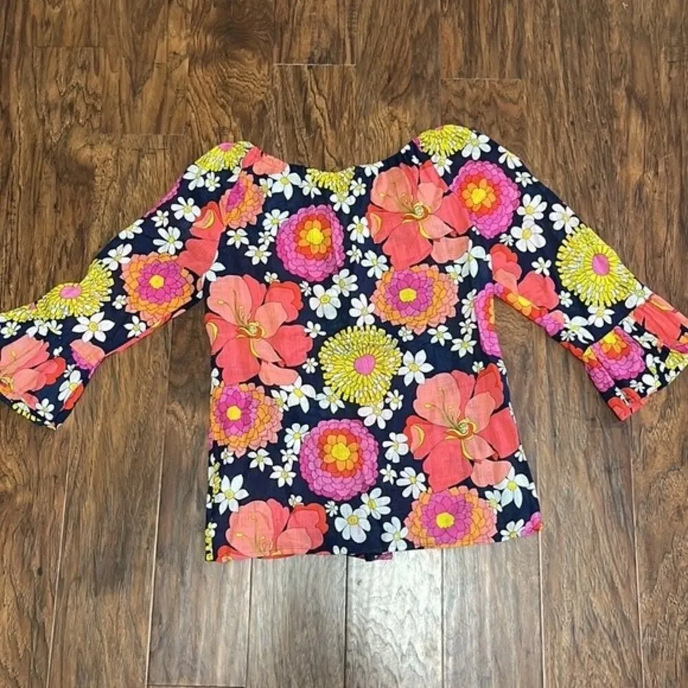 Womens Trina Turk multicolored floral 3/4 sleeved blouse 100% cotton preppy - Image 2