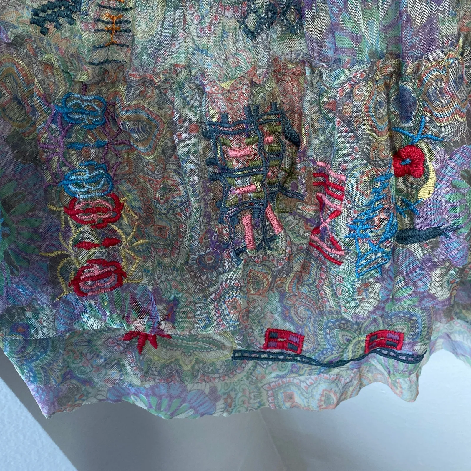 JOHNNY WAS Biya Wilde Mesh Dress Embroidered Boho Size XS Petite Floral Fall - Image 10