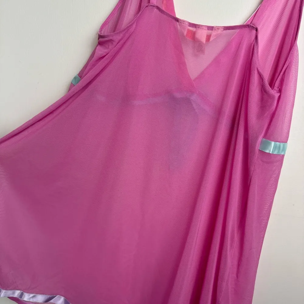 Cacique Sheer Mesh Lingerie Slip Dress Sz 22/24 Pink Pastel Satin Ribbon - Image 13
