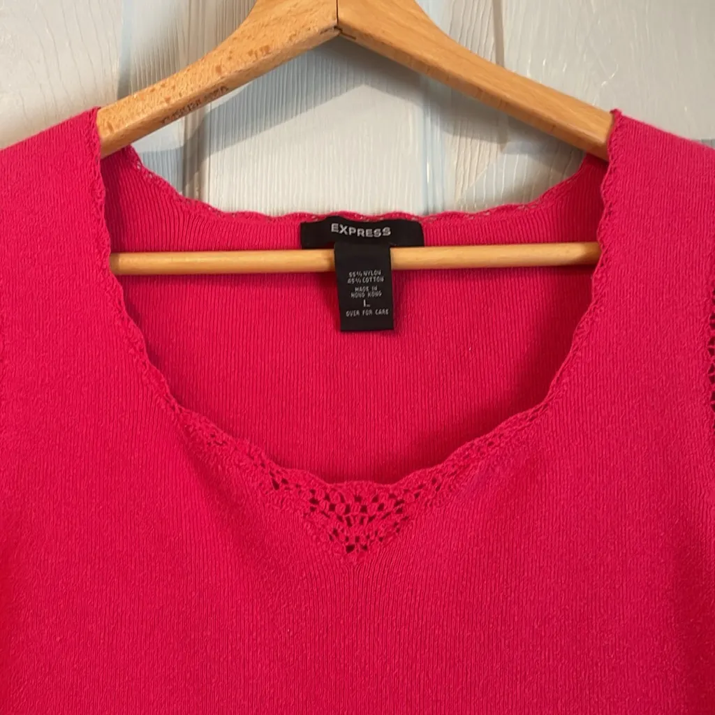 Express Women's L Hot Pink Crochet Lace Cotton Nylon Sleeveless Knit Tank Top - Image 2