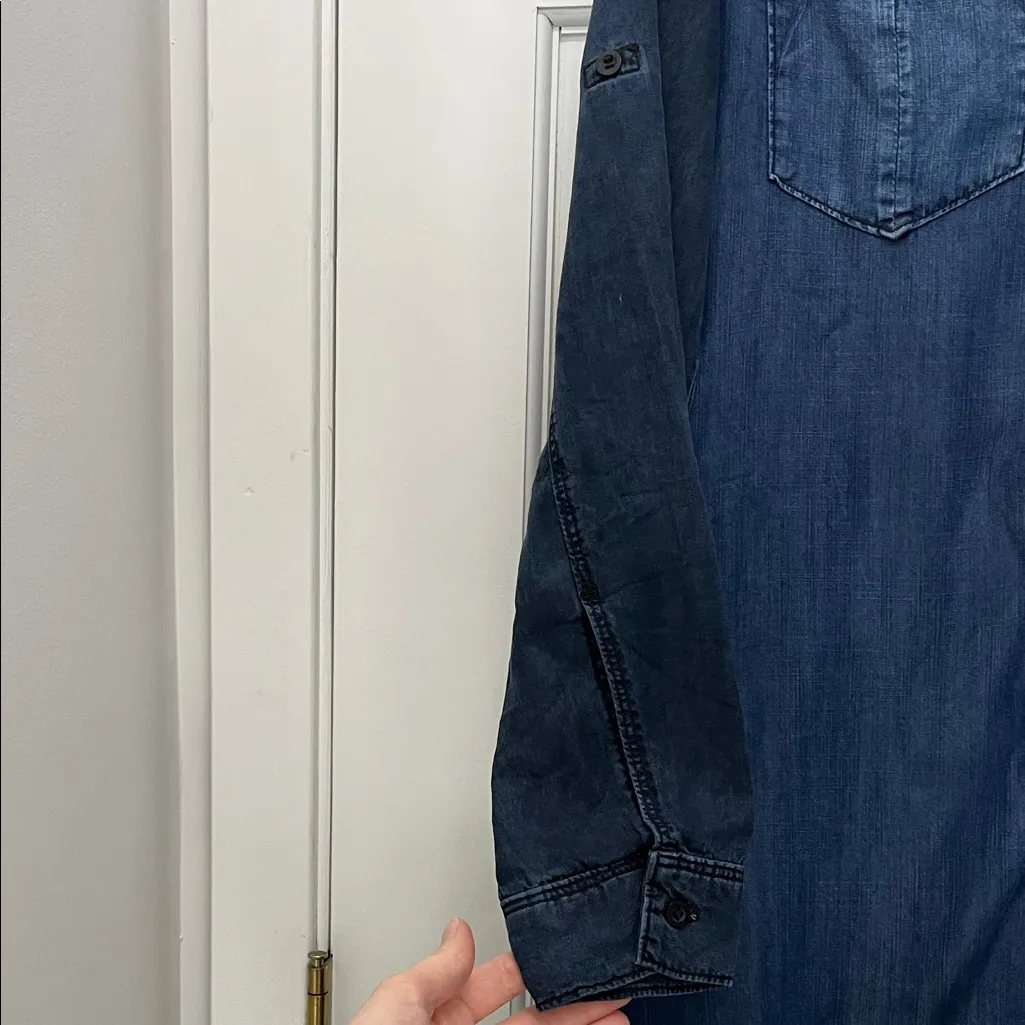 Cloth & Stone Dark Blue Chambray Long Sleeve Mini Shirt Dress - Size Small - Image 8