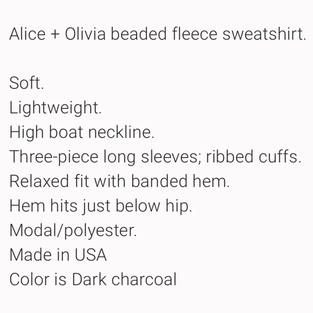 Alice + Olivia Grey Rhinestone Beaded Fleece Crewneck Sweatshirt Long Sleeve - Image 3