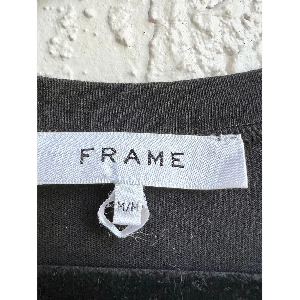 Frame Roll Sleeve 100% Cotton Knotted Front Pullover Tee Shirt Black Women's M - Image 4