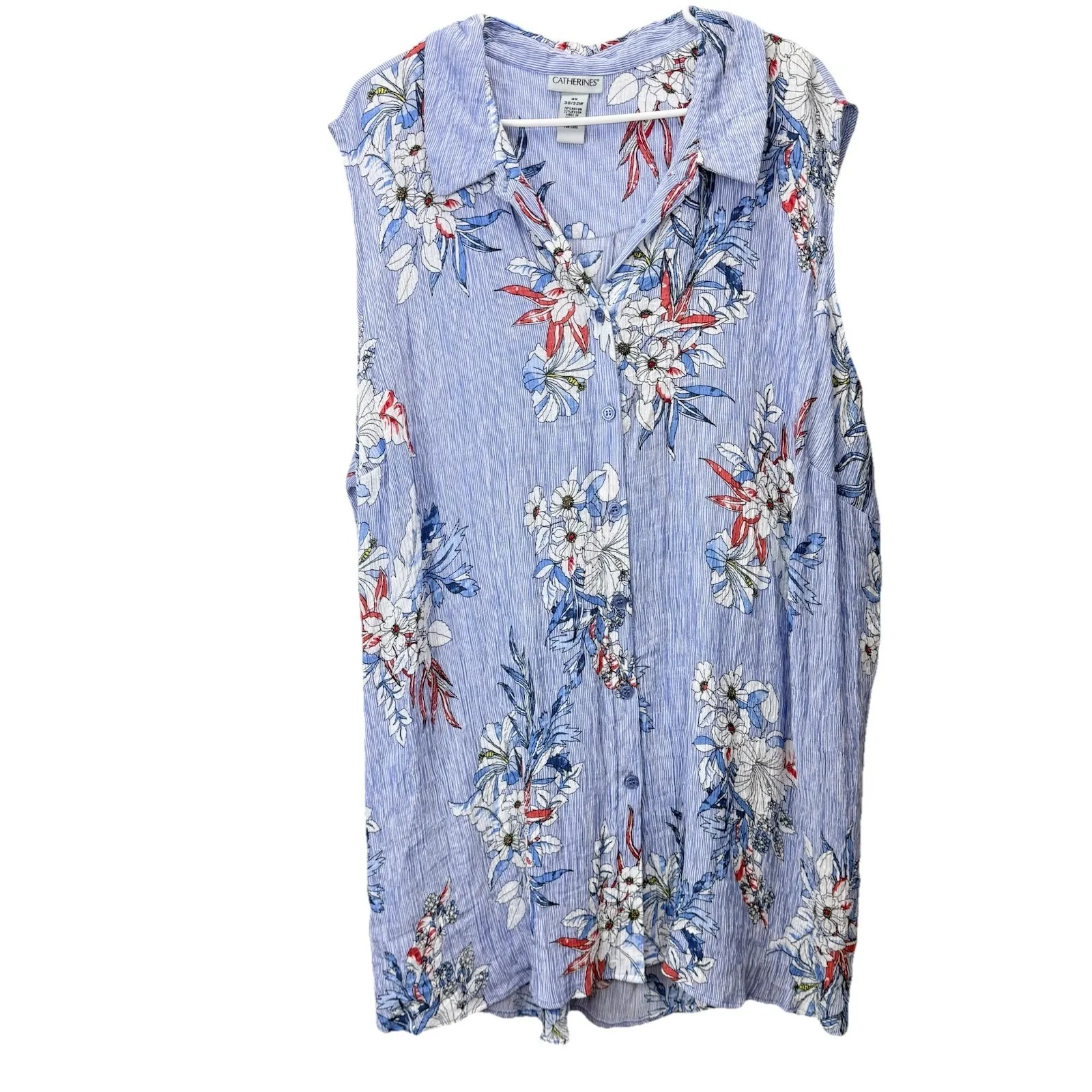 Catherines Blue Floral Gauze Sleeveless Casual Button Up Shirt Size 4X - Image 2