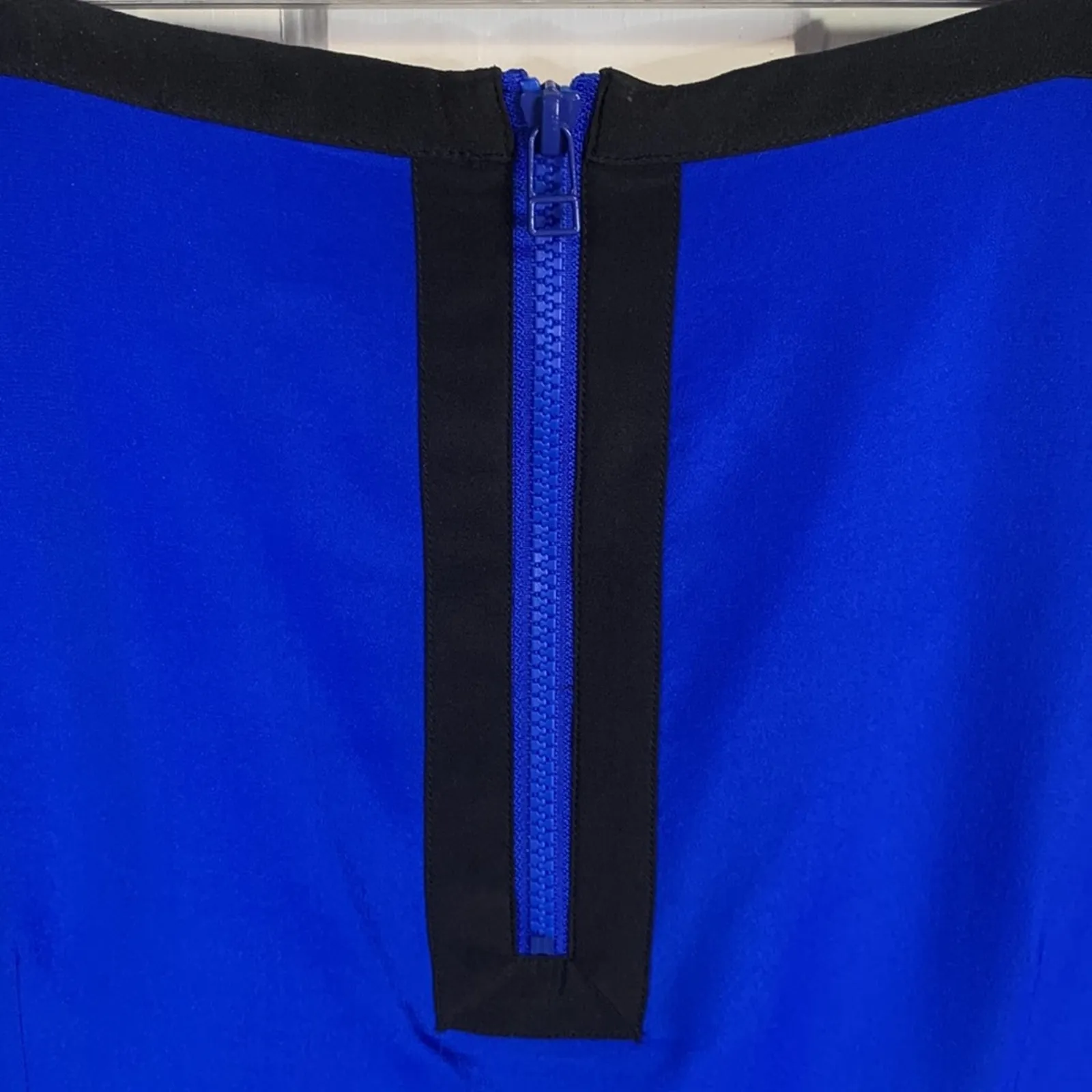 Saks 5th Avenue Blue Colorblock 100% Silk Shift MIDI Sleeveless Dress W-674 Sz L - Image 8