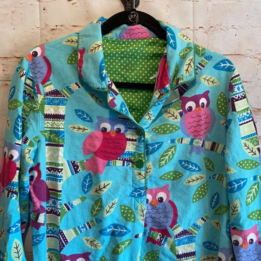 Nick Nora flannel sleep shirt pullover owl Small - Image 2