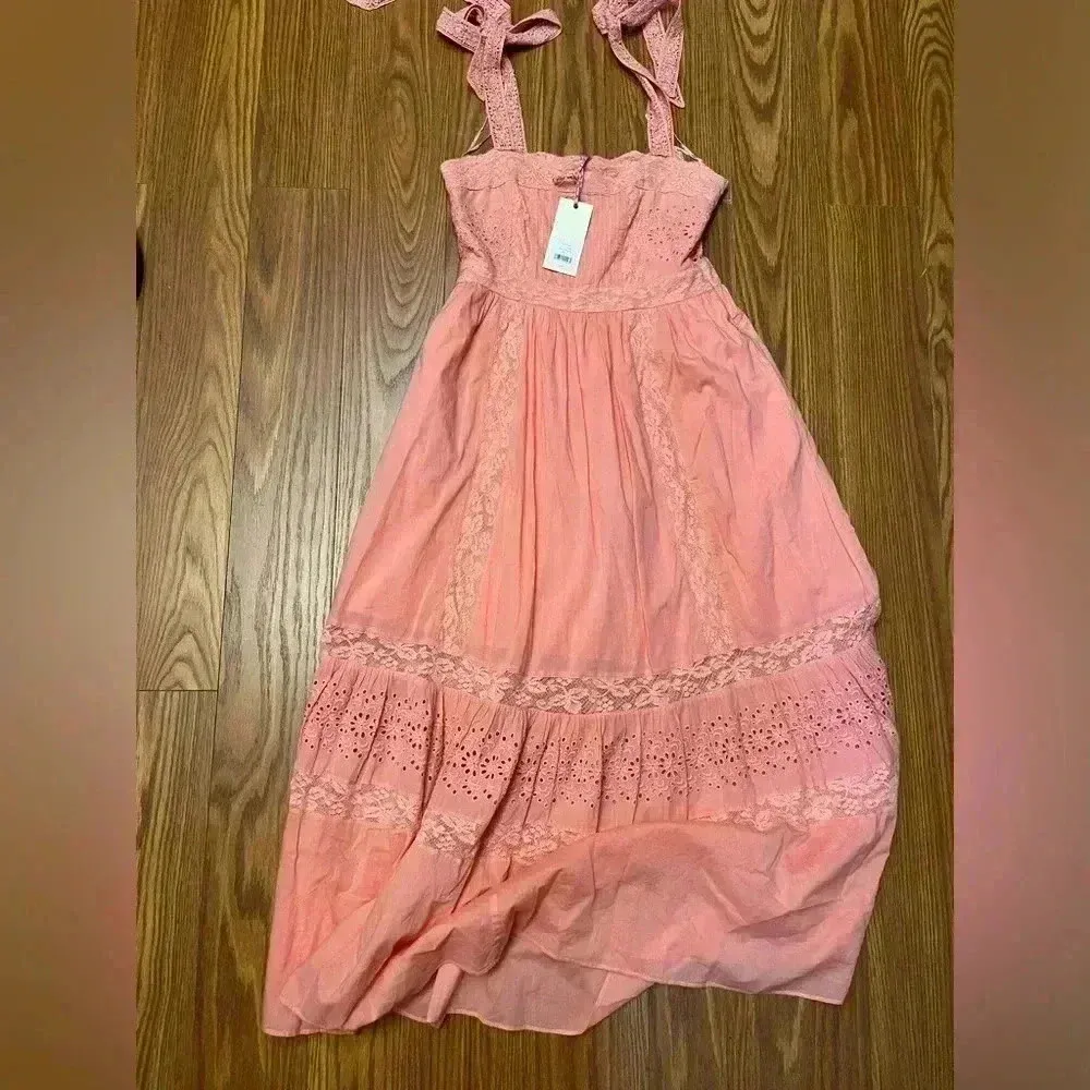 NWT LOVESHACKFANCY Ayala lace-trimmed cotton midi dress peach blossom 4 - Image 6