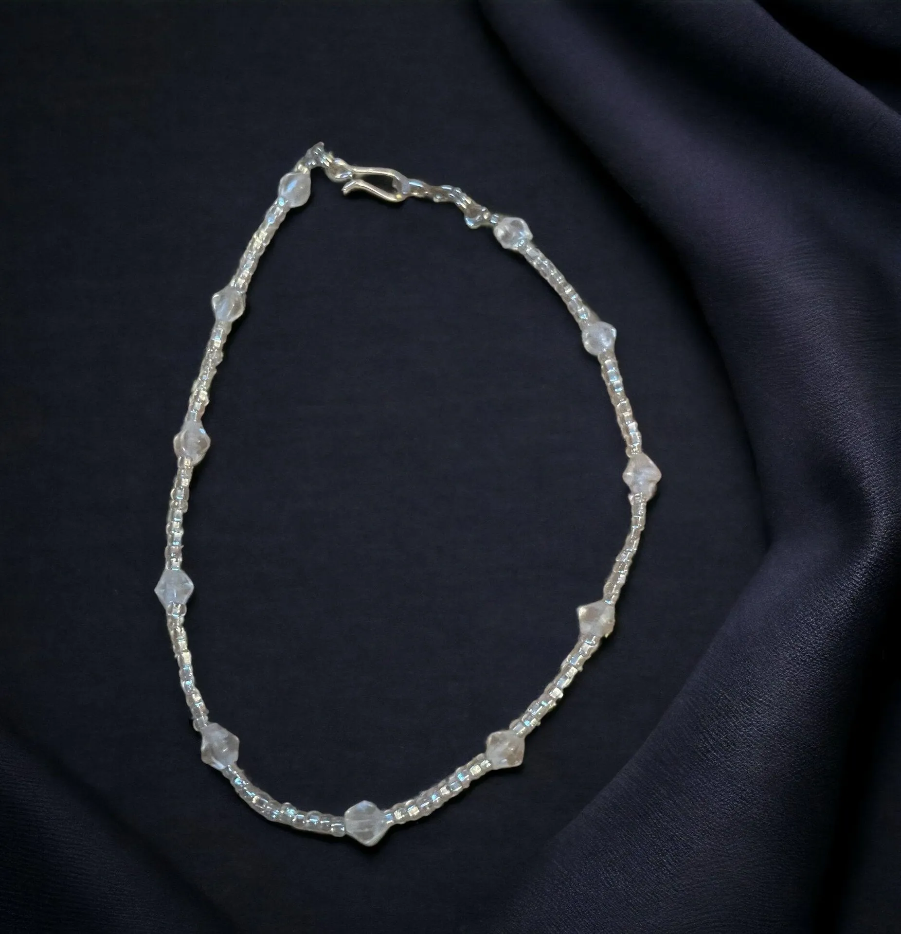 Clear Glass Beaded Anklet Silver - Image 2