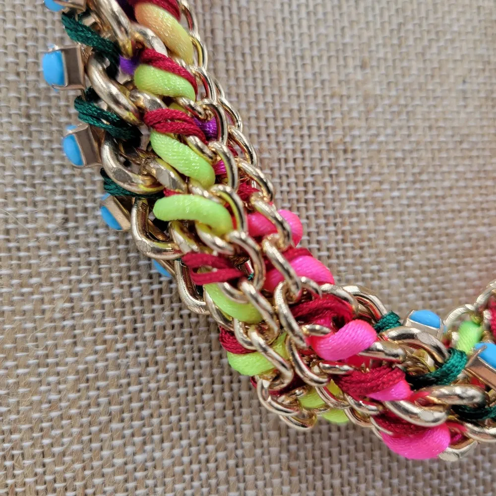 dELiA*s Womens Rainbow Braided Beaded Gold Chain Link Fashion Statement Necklace - Image 6
