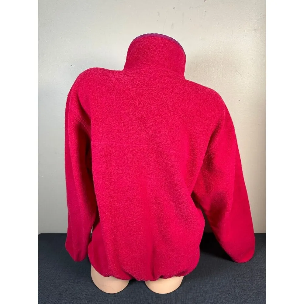 Vintage LL Bean Womens Fleece Jacket Pink Full Zip Mock Neck Long Sleeve Logo - Image 6