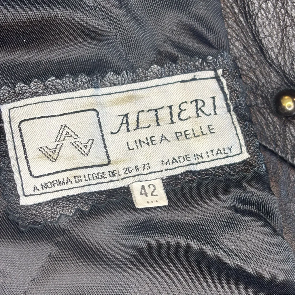 VINTAGE ALTIERI LINEA PELLE Made in Italy Black Leather Cropped Jacket Size 42 - Image 8