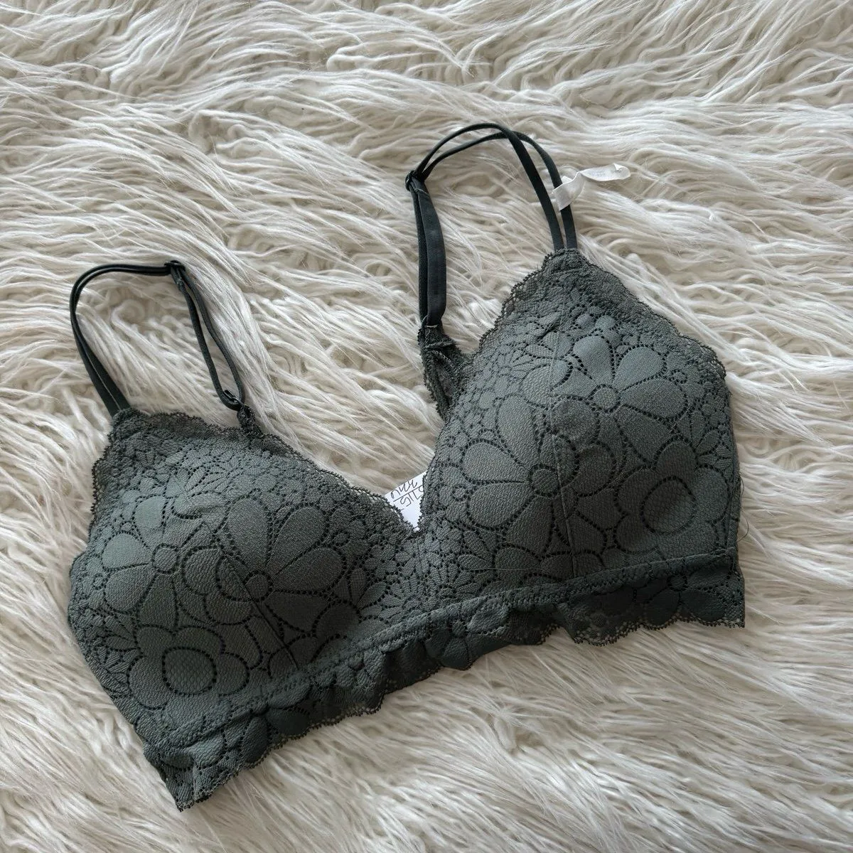 Aerie Real Happy Wireless Lightly Lined Candy Lace Bra Royal Palm Size 34C - Image 4