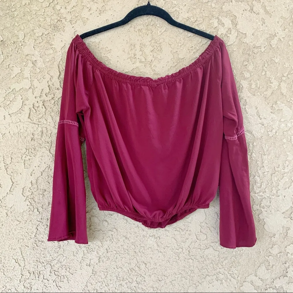 Mind Code Burgundy Off the Shoulder Top - Image 4