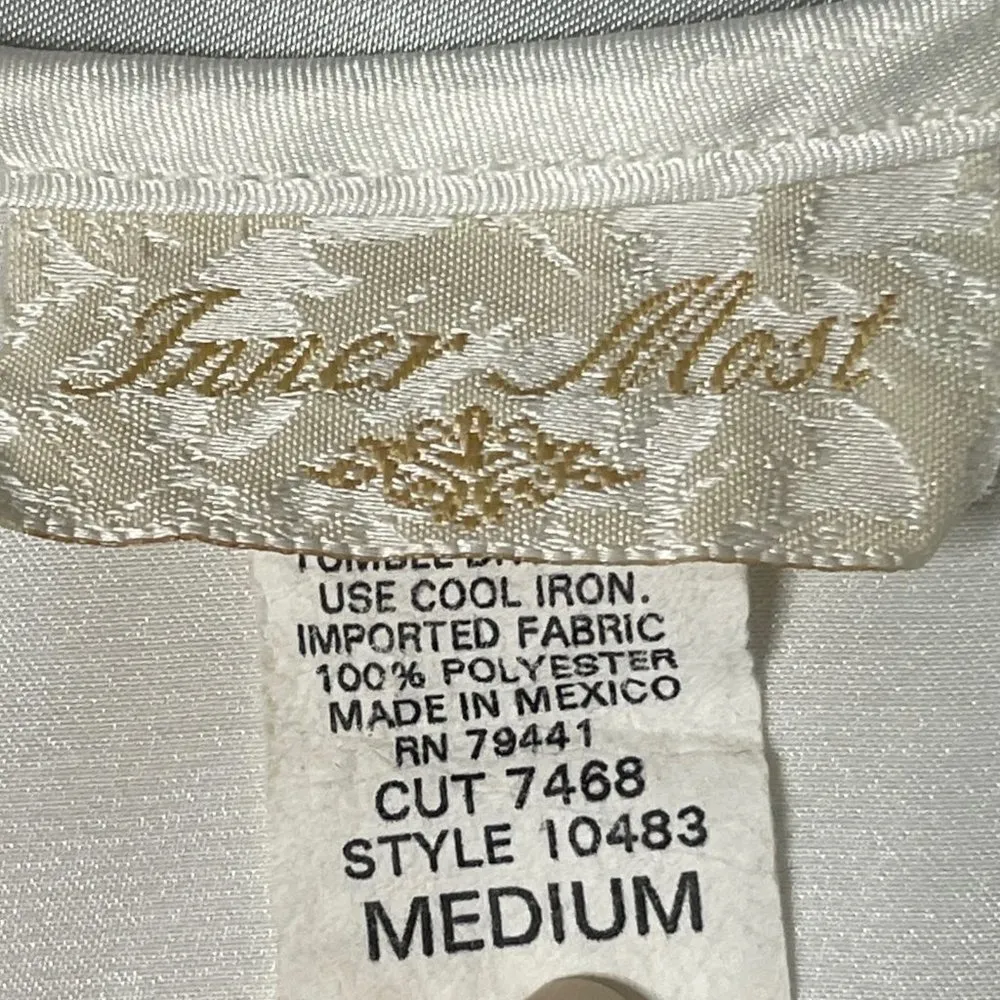 𝅺VINTAGE White Short Satin Robe Mesh Panel Inner Most Medium - Image 6