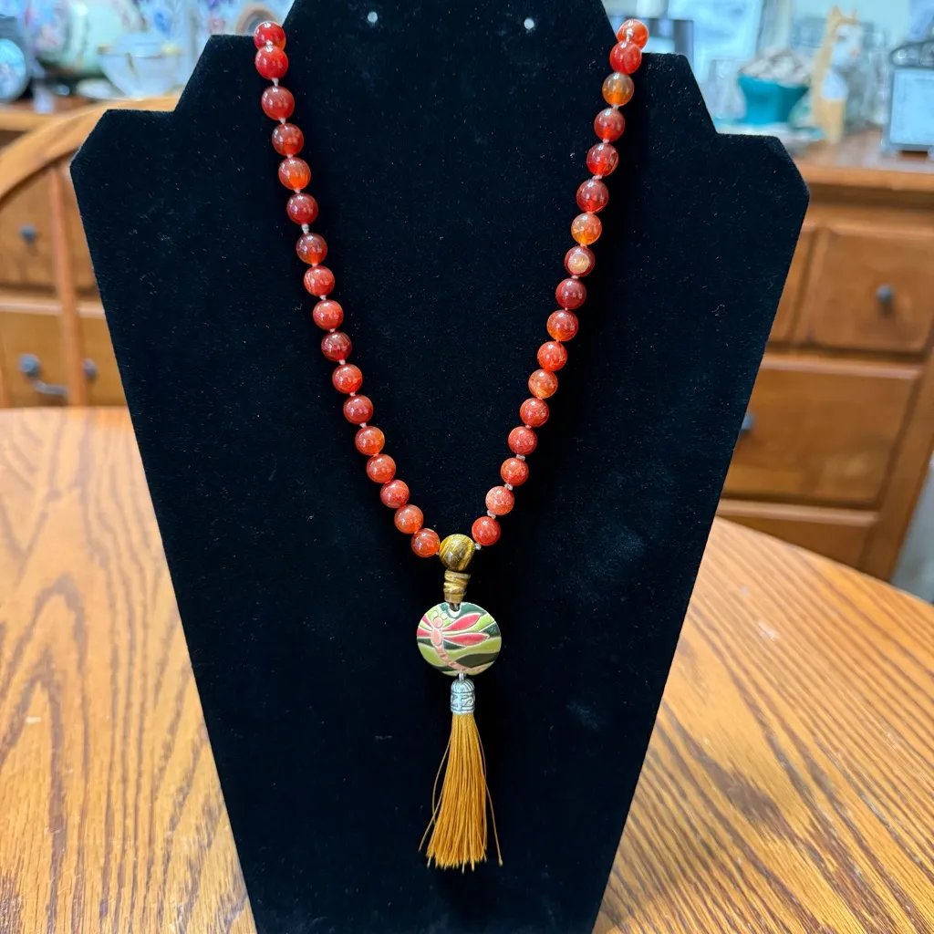 Long Red Beaded Necklace Dragonfly With Tassel - Image 6