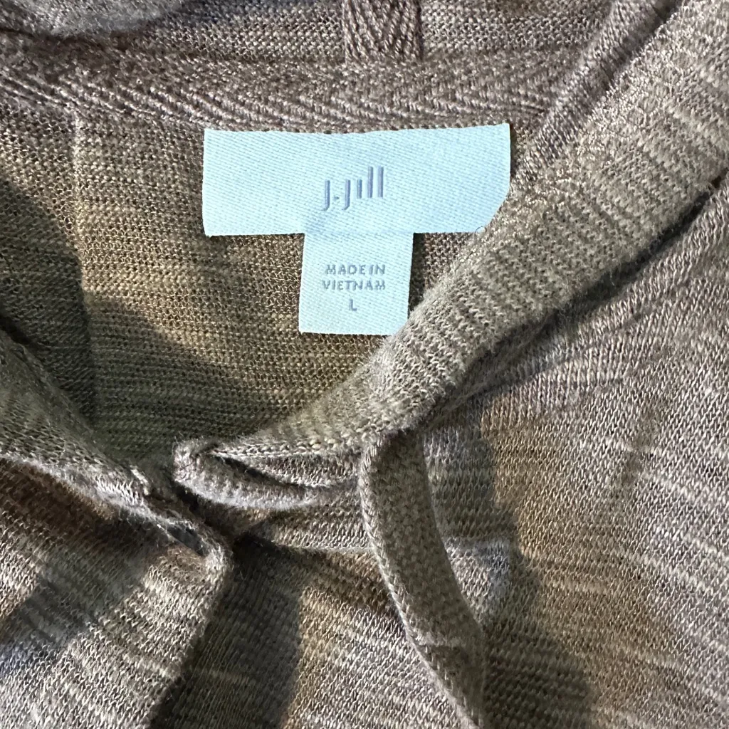 J Jill Cardigan Hoodie Sweater Size Large Brown Linen Blend‎ Button Down Pockets - Image 12