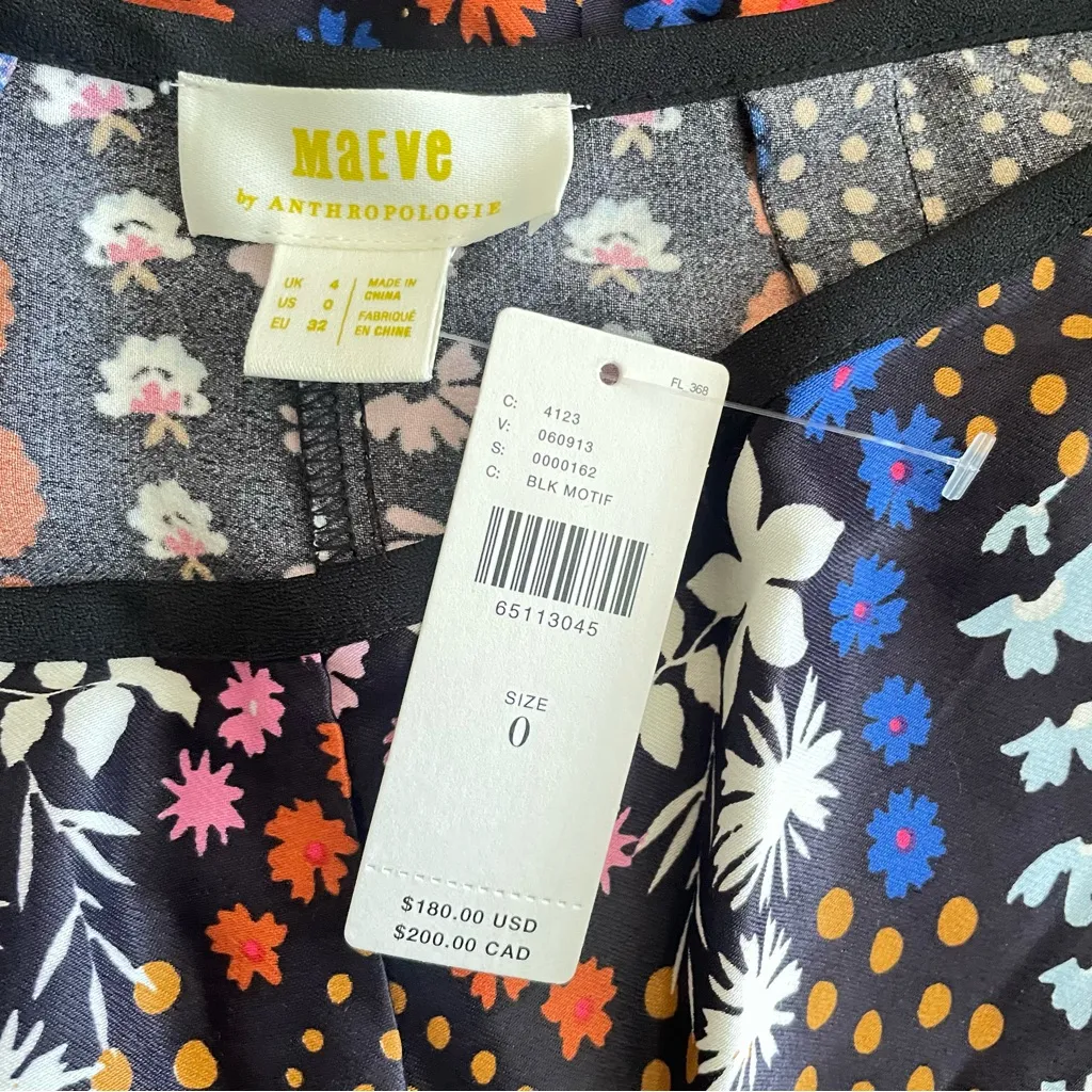 NEW Anthropologie Maeve Floral Satin Wide Leg Fringe Pants in Size 0 - Image 4