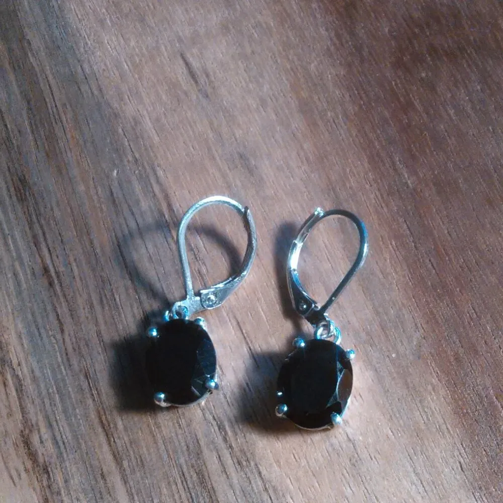Thai Black Spinel Platinum Bond Dangle Earrings - Image 5