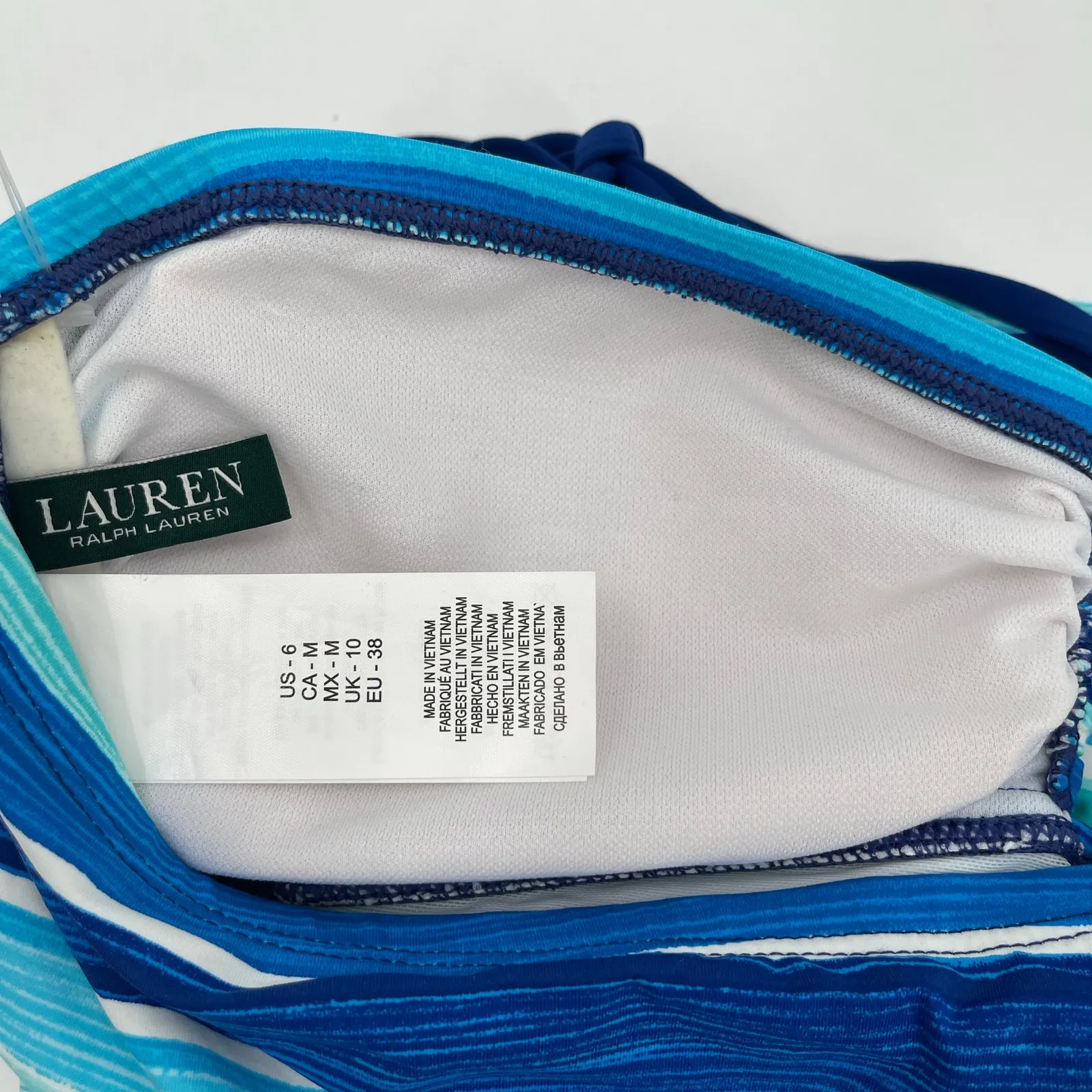 LAUREN RALPH LAUREN Swimsuit Size 6 NEW One Piece Blue Stripe Halter Straps NWOT - Image 5