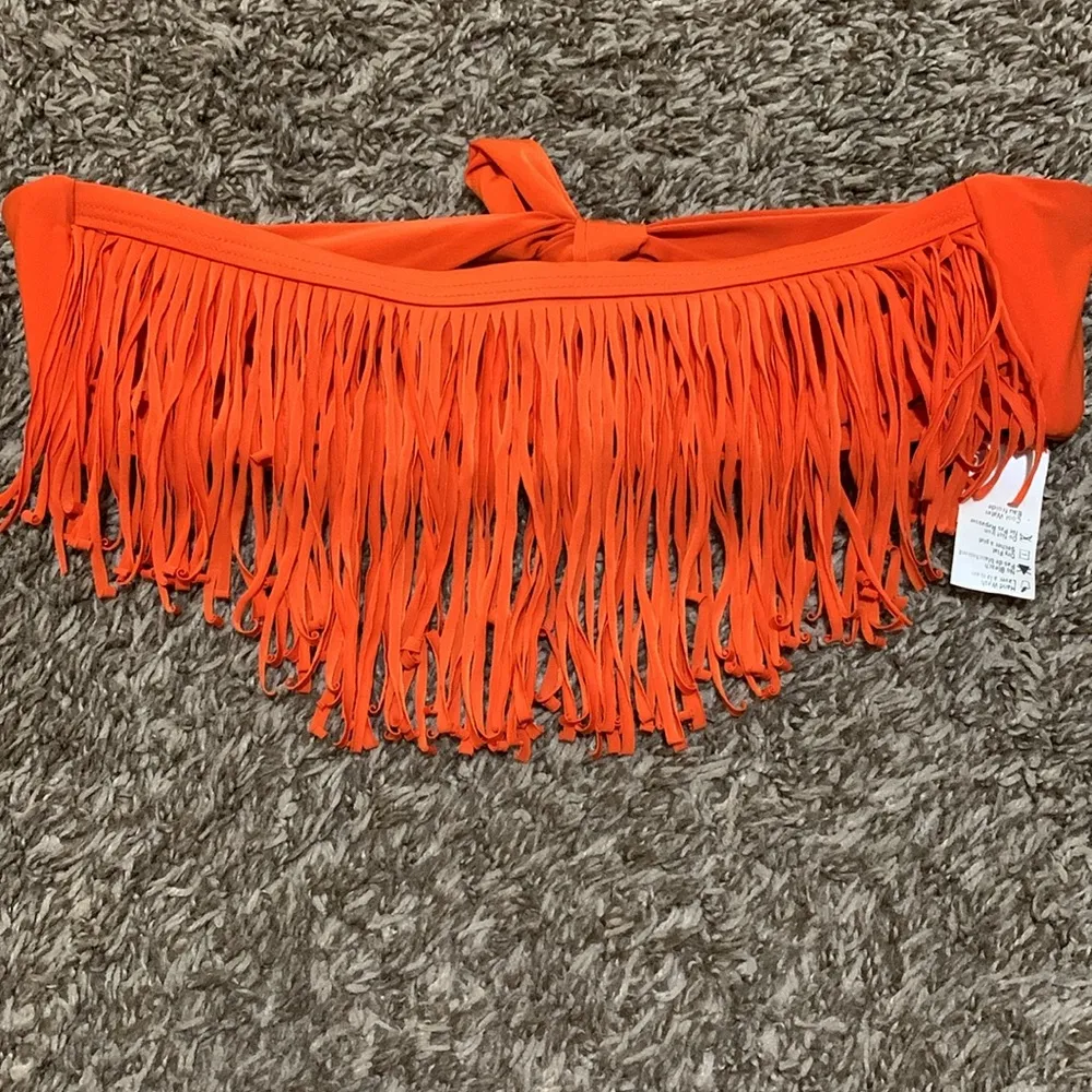 L*SPACE made in the OC woman X-SMALL bandeau orange fringe swimsuit top - Image 2