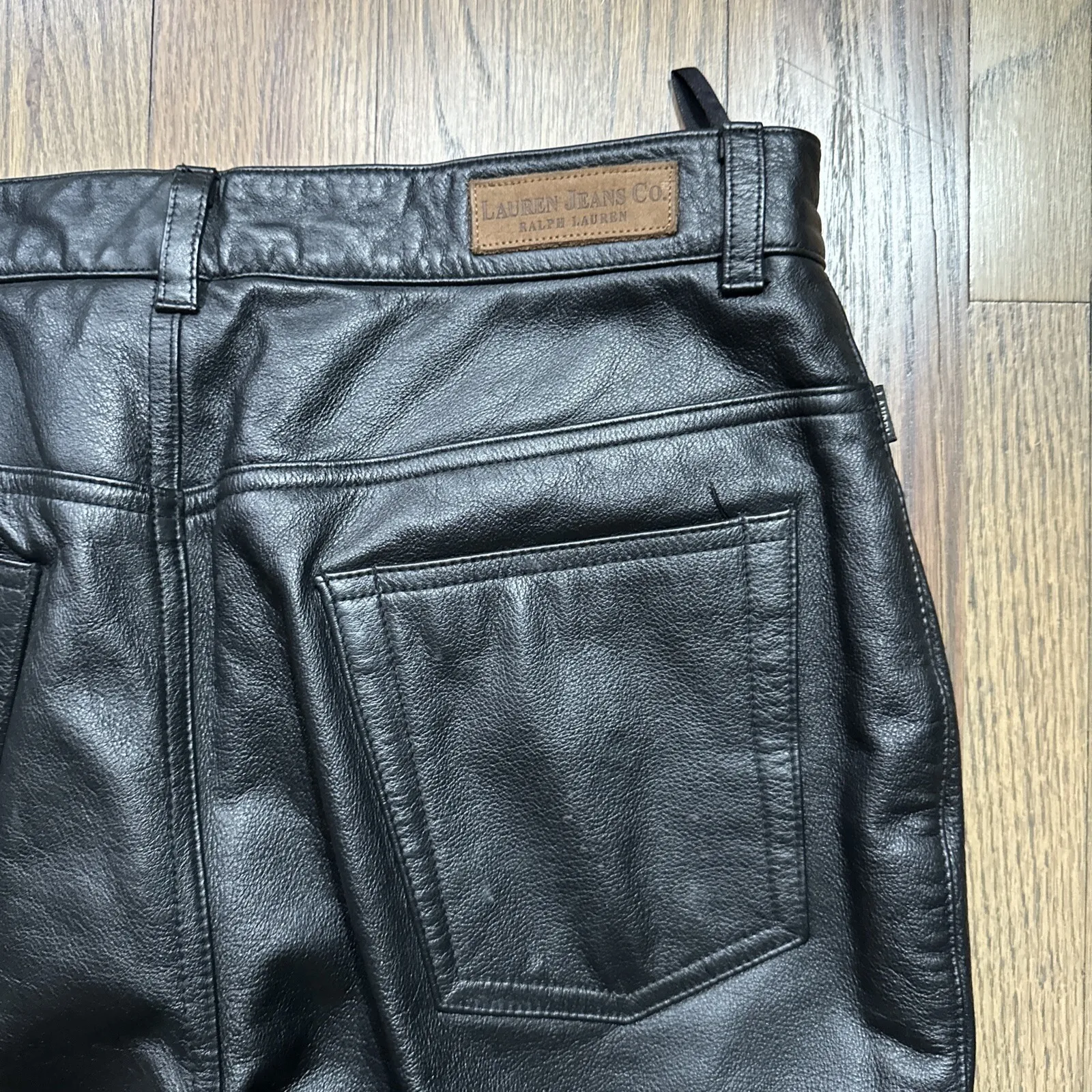 Ralph Lauren Green Label Black Leather Jeans Pants SZ 10 30x32 Biker Moto *Smoke - Image 15