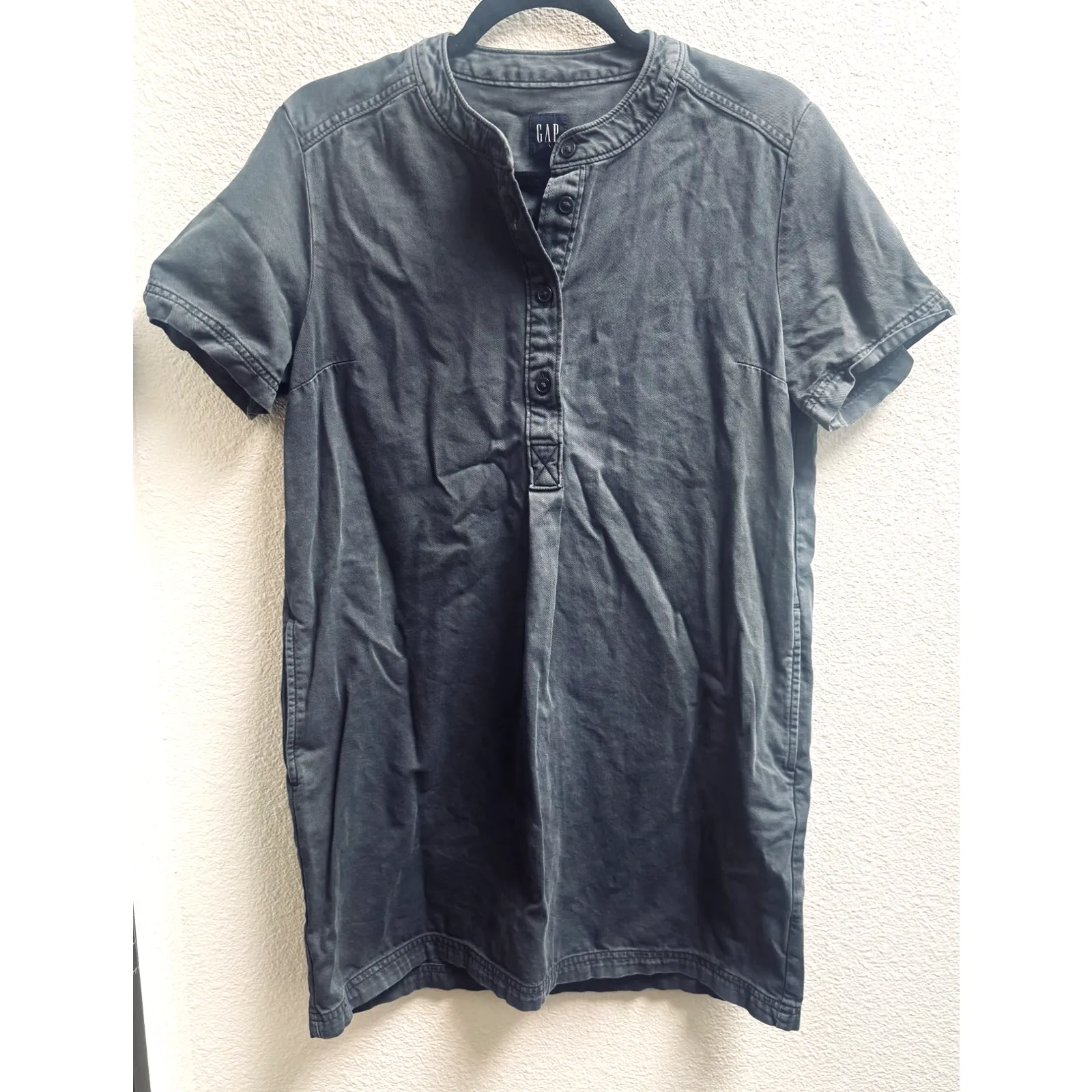 Gap Grey Shirt Dress sz XS canvas utility minimalist office cotton shift - Image 2