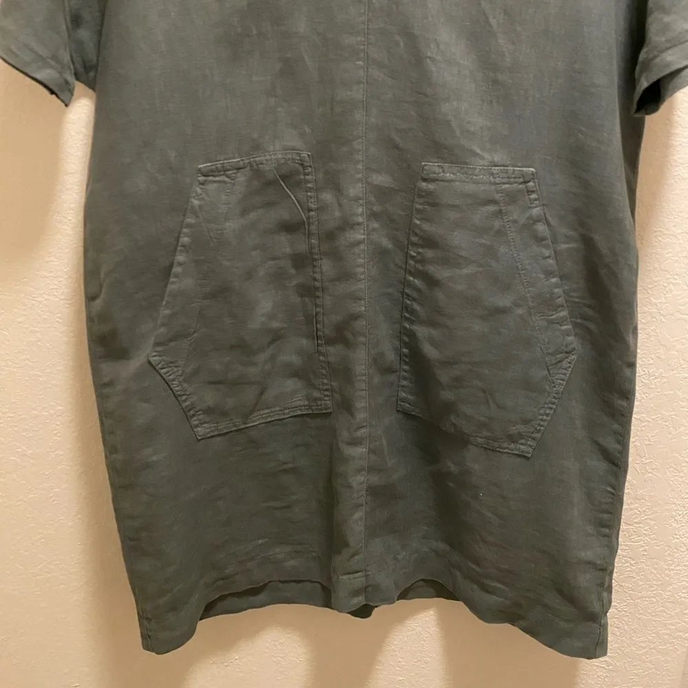 Prairie Underground Green Lagenlook Short Sleeve 100% Linen Mini Dress Size S - Image 3