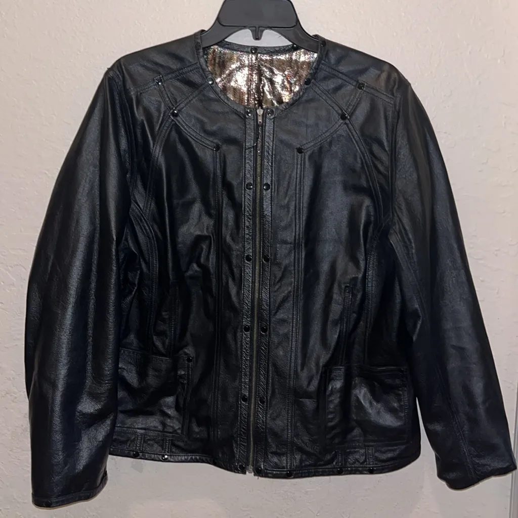 Vintage Leather Reversible Leather Metallic Gold Black and Brown Women's Jacket Size L - Image 9
