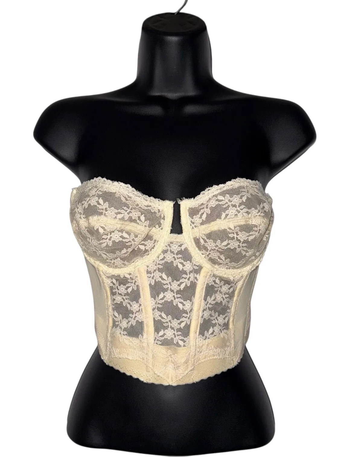 Vintage BackLess Lace Boned Corset The Strouse Adler Co Beige Floral Mesh Tan Size undefined - Image 1